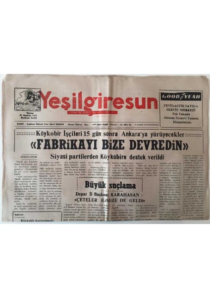 Yeşil Giresun Gazetesi 16 Kasım 1998 - Fabrikayı Bize Devredin GZ28967