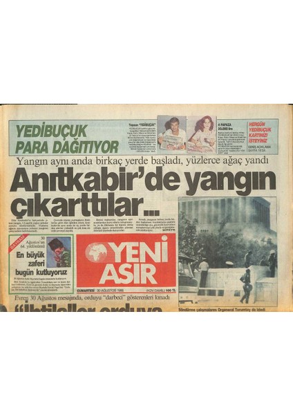 Yeni Asır Gazetesi 30 Ağustos 1986 - Celal Bayar , Doğduğu Yerde Toprağa Verildi - Anıtkabirde Yangın Çıkarttılar... GZ131921