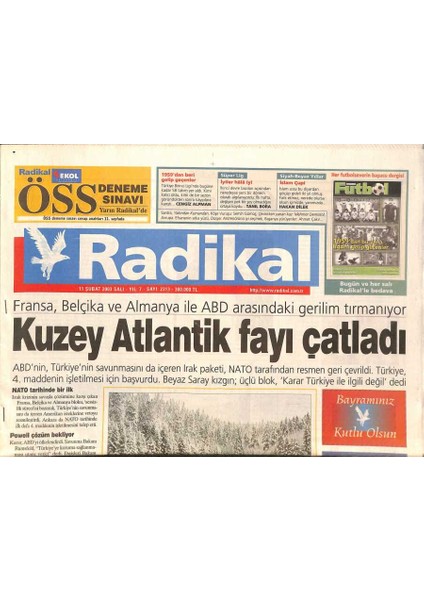 Radikal Gazetesi 11 Şubat 2003 - Kuzey Atlantik Fayı Çatladı - Rusya Da Blokta GZ127966