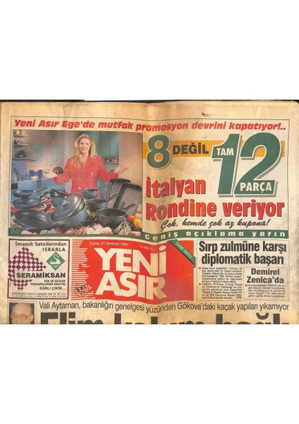 Yeni Asır Gazetesi 21 Temmuz 1995 - Fenerbahçede Golcü Sorunu - Trabzon Keyif Veriyor GZ131916