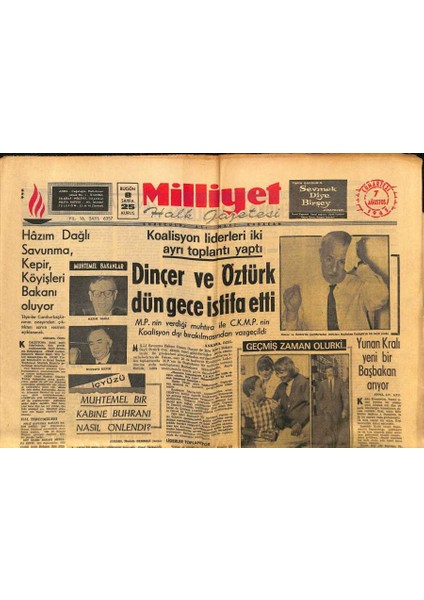 Milliyet Halk Gazetesi 7 Ağustos 1965 - Dinçer ve Öztürk Dün Gece Istifa Etti GZ117706