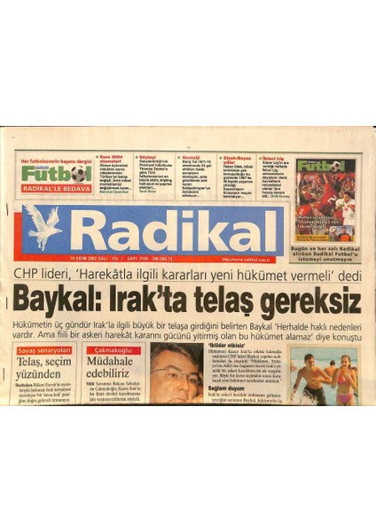 Radikal Gazetesi 15 Ekim 2002 - Seri Katil Abd Irakta Ne Yapar ? - Baykal Irakta Telaş Gereksiz GZ127964