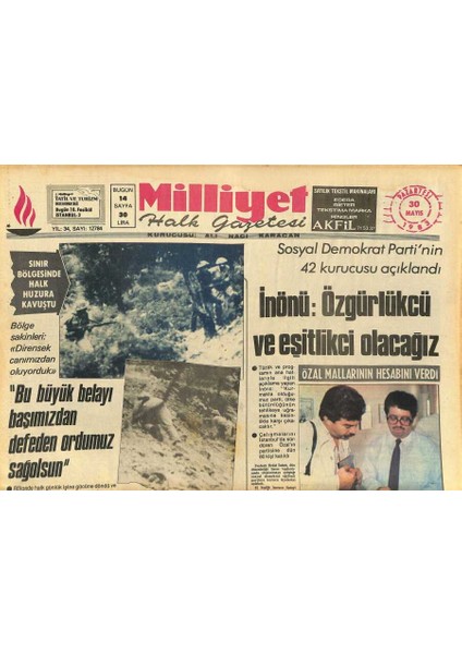 Milliyet Halk Gazetesi 30 Mayıs 1983 - Fenerbahçe Şampiyonluk Yolunda Yalnız Kaldı - Kıbrısta 3 Parti Bağımsızlıktan Yana GZ127837