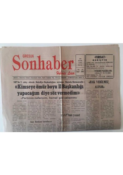 Giresun Son Haber Gazetesi 14 Ocak 1994 - Hem Moral Hem Güç Giresunspor Side Yolunda GZ18212