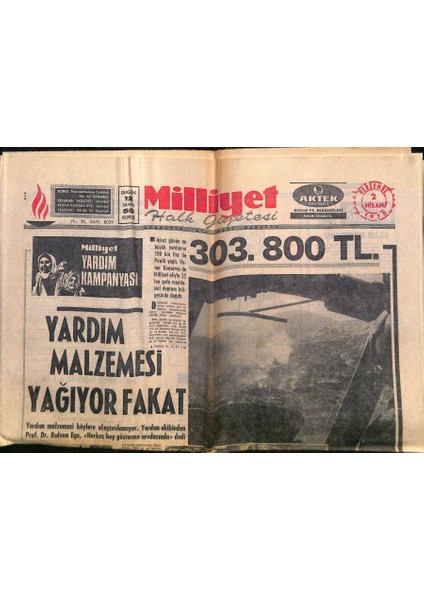 Milliyet Halk Gazetesi 2 Nisan 1970 - Hindistan Türkiye Ile Anlaşma Istiyor GZ118281