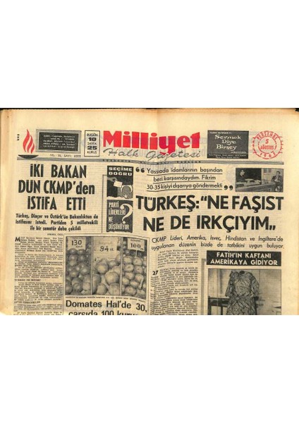 Milliyet Halk Gazetesi 5 Ağustos 1965 - Fatih Sultan Mehmedin Kaftanı Amerikaya Gidiyor GZ117704
