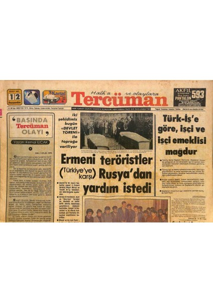 Tercüman Gazetesi 12 Mart 1981 - Kupada Çeyrek Finalistler Belli Oldu - Ermeni Teröristler Rusyadan Yardım Istedi GZ127461