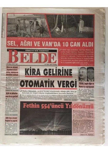 Belde Gazetesi 29 Mayıs 2007 - Kira Gelirine Otomatik Vergi , Fethin 554ÜNCÜ Yıldönümü GZ28062
