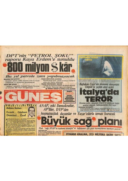 Güneş Gazetesi 22 Şubat 1986 - Gülşen Bubikoğlu Sarışın Oldu - Başbakan Craxinin Ekonomi Danışmanı Empoliye Yaylım Ateşi Açıldı GZ127532