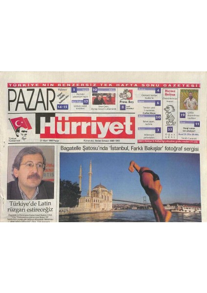 Hürriyet Gazetesi Pazar Eki 21 Mart 1999 - Hosteslere 50 Yaş Hakkı - Istanbul , Pariste GZ127931