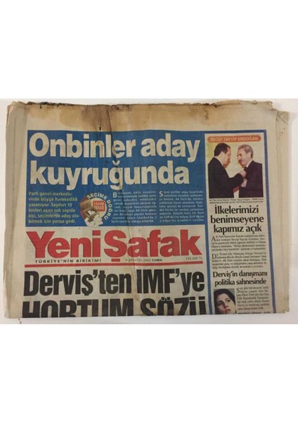 Yeni Şafak Gazetesi 9 Ağustos 2002 - Birinci Süper Futbol Ligi 2002-2003 Sezonu Trabzonda Yapılacak Trabzonspor - Fenerbahçe Maçıyla Başlayacak GZ13436 fiyatları