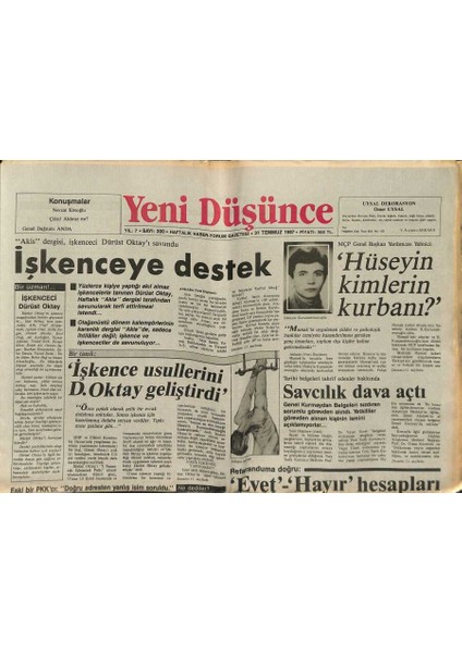 Yeni Düşünce Gazetesi 31 Temmuz 1987 - Mçp Genel Başkan Yardımcısı Yahnici Hüseyin Kimlerin Kurbanı ? GZ122701