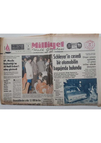 Milliyet Gazetesi - 20 Ekim 1977 - Schleyerin Cesedi Bir Otomobilin Bagajında Bulundu GZ112279