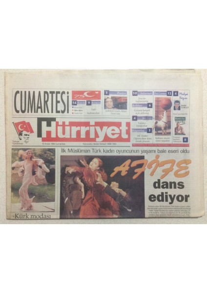 Hürriyet Gazetesi Cumartesi Eki 12 Aralık 1998 - Ilk Müslüman Türk Kadının Yaşamı Bale Eseri Oldu GZ23910
