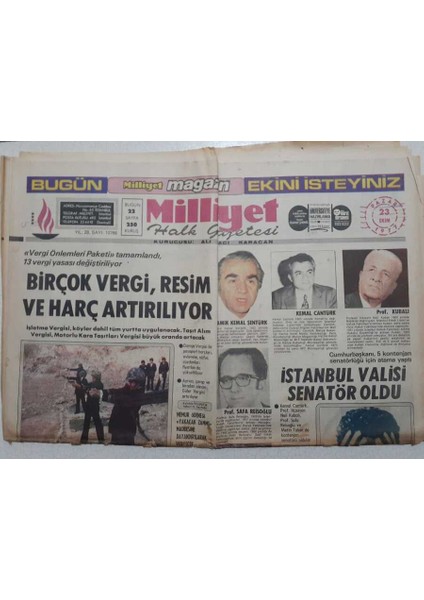 Milliyet Gazetesi - 23 Ekim 1977 - Bir Çok Vergi Resim ve Harç Arttırılıyor GZ112277
