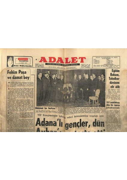Adalet Gazetesi 22 Şubat 1965 - Karakaş Gözlerin Elmas Türküsünü Kim Yazmıştı ? - Egede Binlerce Ev Sular Altında GZ121760