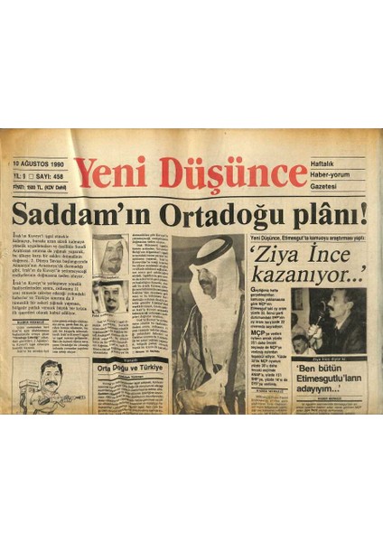 Yeni Düşünce Gazetesi 10 Ağustos 1990 - Saddamın Ortadoğu Plânı ! - Anapta Akbulut Harekâtı ! GZ122714