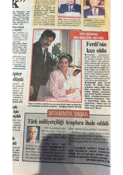 Yeni Asır Gazetesi 20 Mart 1988 - Ferdi Tayfurun Kızı Oldu - Egeye Sağlık Kervanları GZ131965 fiyatları