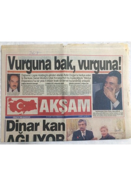 Akşam Gazetesi 28 Ekim 1995 - Vurguna Bak Vurguna,dinar Kan Ağlıyor - GZ17676
