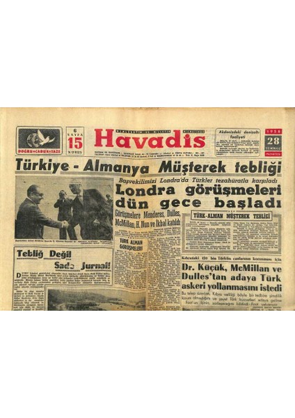 Havadis Gazetesi 28 Temmuz 1958 - Peştede Iki Şampiyonluk Kazandık - Irak , Bağdat Paktı ve Batıya Kur Yapıyor GZ121964