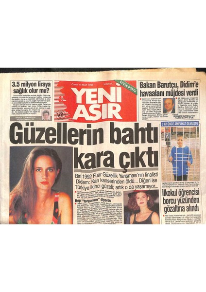 Yeni Asır Gazetesi 15 Mart 1996 - Devletin Iran Raporu Hazır - Bakan Barutçu , Didime Havaalanı Müjdesi Verdi GZ131967