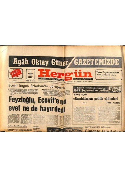 Hergün Gazetesi 17 Haziran 1977 - Kızıl Çin Katliamından Kurtulan 66 Türkistanlı Türk Kafilesi Yurda Geldi GZ79455