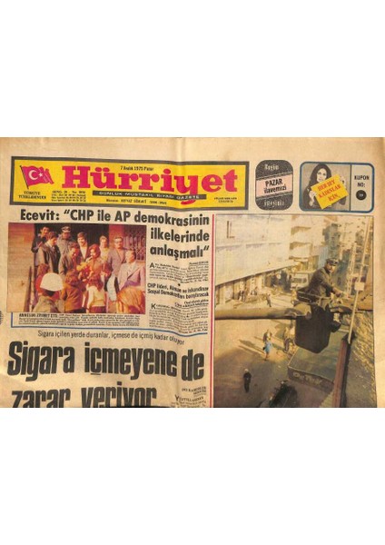 Hürriyet Gazetesi 7 Aralık 1975 - Ecevit Chp Ile Ap Demokrasinin Ilkelerinde Anlaşmalı GZ116224