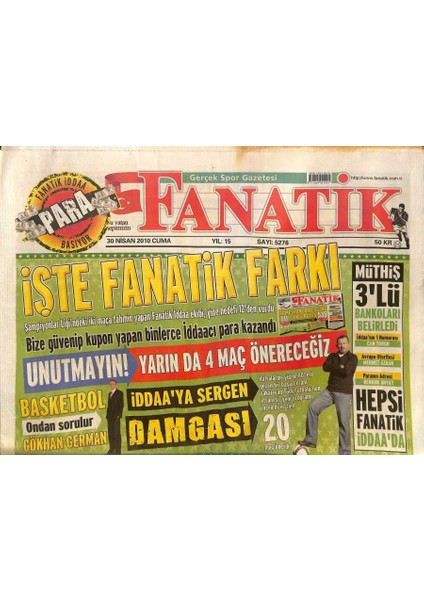 Fanatik Gazetesi 30 Nisan 2010 - Mourinho Çılgınlığı - Ersanlı Bucks Mucizeye Koşuyor GZ125708
