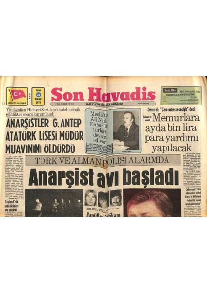 Son Havadis Gazetesi 21 Ekim 1977 - Anarşist Avı Başladı GZ99154
