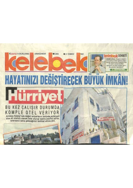 Hürriyet Gazetesi Kelebek Eki 31 Temmuz 1992 - Antalya Kaleiçinde Değeri Milyarların Üstünde , Mülkiyeti Size Ait Oteliniz Olacak GZ123243