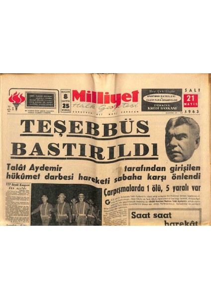 Milliyet Halk Gazetesi 21 Mayıs 1963 - Istanbul Radyosuna Yapılan Silahlı Baskın GZ79087