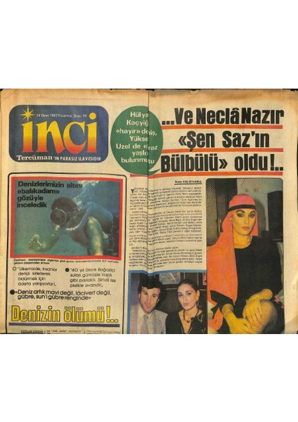 Tercüman Gazetesi Inci Eki 24 Ekim 1983 - ...ve Necla Nazır Şen Sazın Bülbülü Oldu !.. GZ123345