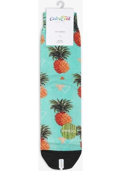 Kadın Renkli Ananas Baskılı Çorap