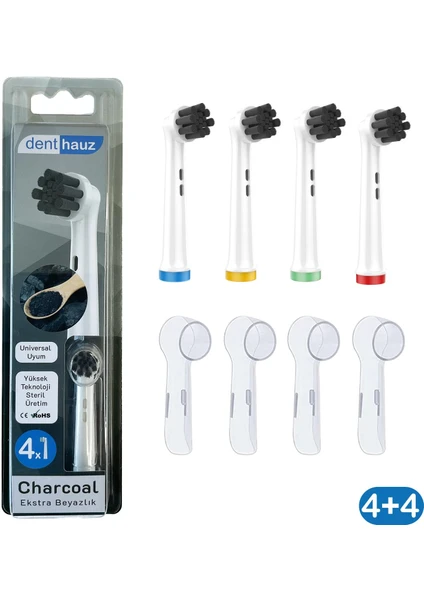 Charcoal - Ekstra Beyazlık Oral-B Uyumlu Diş Fırçası Başlığı + Fırça Koruma Kapağı