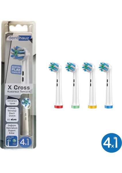 x Cross - Kusursuz Temizlik Oral-B Uyumlu Diş Fırçası Başlığı - 4 Adet Yedek Başlık