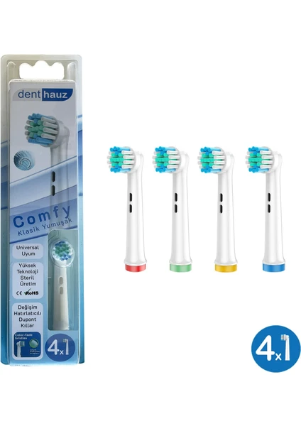 Comfy - Klasik Yumuşak Oral-B Uyumlu Diş Fırçası Başlığı - 4 Adet Yedek Başlık