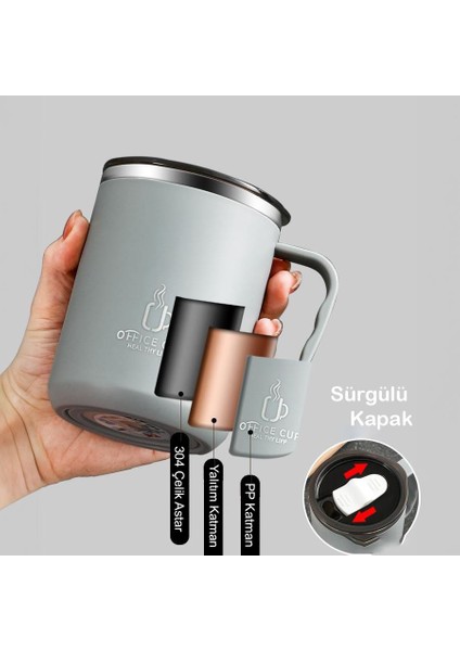 304 L Çelik Gri Sıcak Soğuk 500 ml Kahve El Termos Kupa Mug CIN557GR