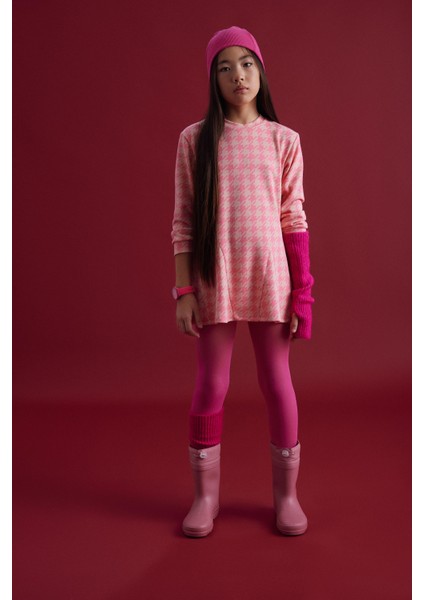 Kız Çocuk Pembe Jakarlı Yumuşak Dokulu Elbise modelleri