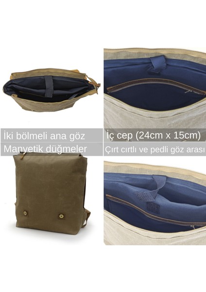 Old Cotton Cargo 7000 S Patroit Bag Suya Dayanıklı Camel Mumlu Kanvas Sırt Okul Seyahat 15.6 Inç Laptop Çantası