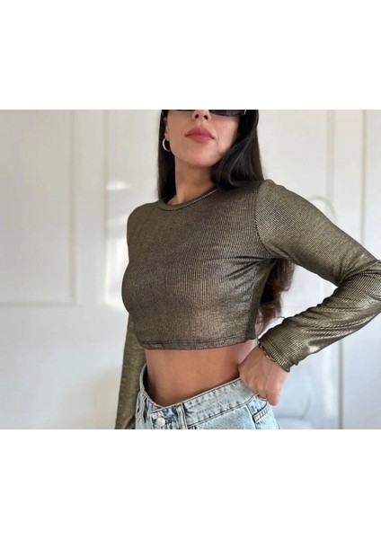 Yaldızlı Uzun Kollu Crop Bluz fiyatları