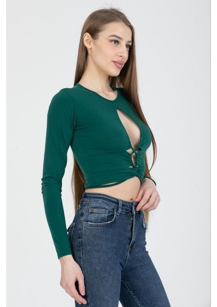 Sandy Cut Out Bağlama Detay Uzun Kollu Body modelleri