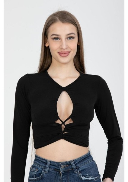Sandy Cut Out Bağlama Detay Uzun Kollu Body
