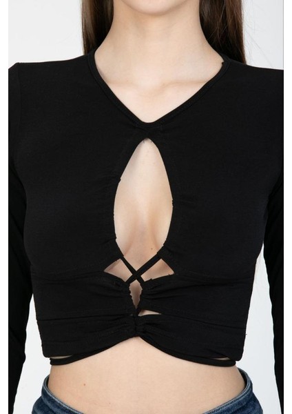 Sandy Cut Out Bağlama Detay Uzun Kollu Body modelleri