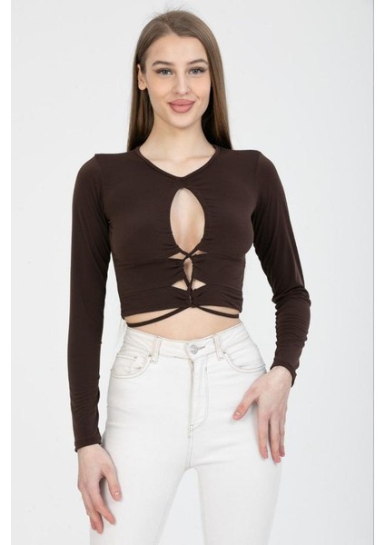 Sandy Cut Out Bağlama Detay Uzun Kollu Body