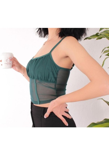 Astarlı Ince Askılı Tül Crop Büstiyer