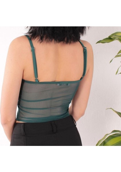 Astarlı Ince Askılı Tül Crop Büstiyer