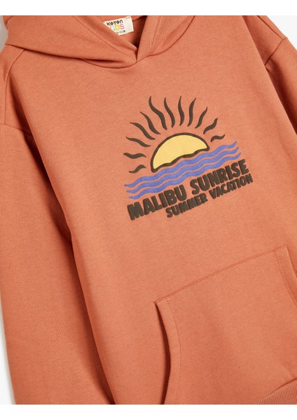 Kapşonlu Sweatshirt Uzun Kollu Tropik Baskılı Şardonlu modelleri