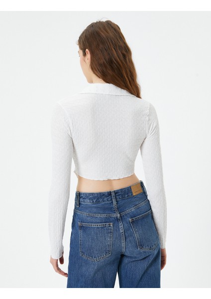 Crop Bluz Asimetrik Kesim Dokulu Slim Fit Uzun Kollu Gömlek Yaka fırsatları