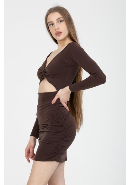 Sandy Cut Out Detay Uzun Kollu Mini Elbise modelleri