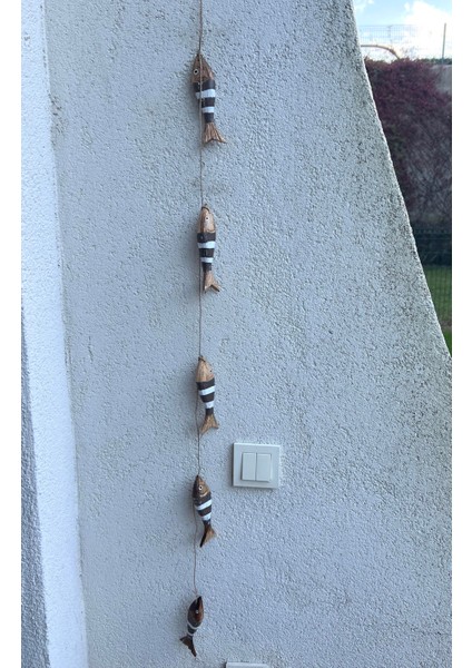 Vizon Rengi Eskitme Boyalı Ahşap Balıklar Askılı Süs /marin Temalı Duvar Balkon Dekoru